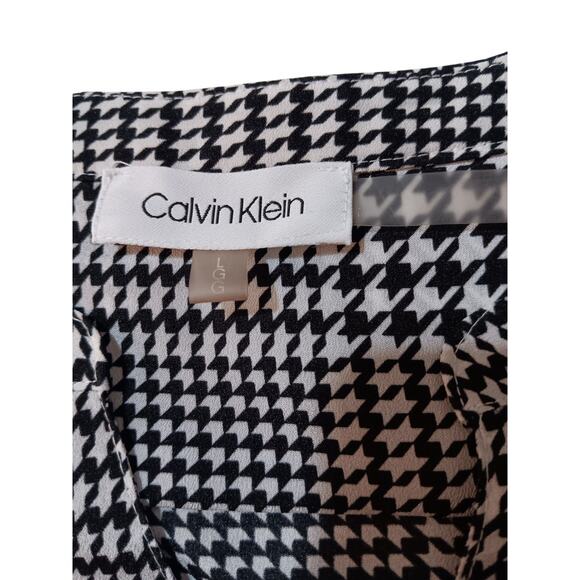 CALVIN KLEIN Classic Houndstooth Blouse Top Large‎ Career Dressy Office V-Neck - Picture 4 of 8